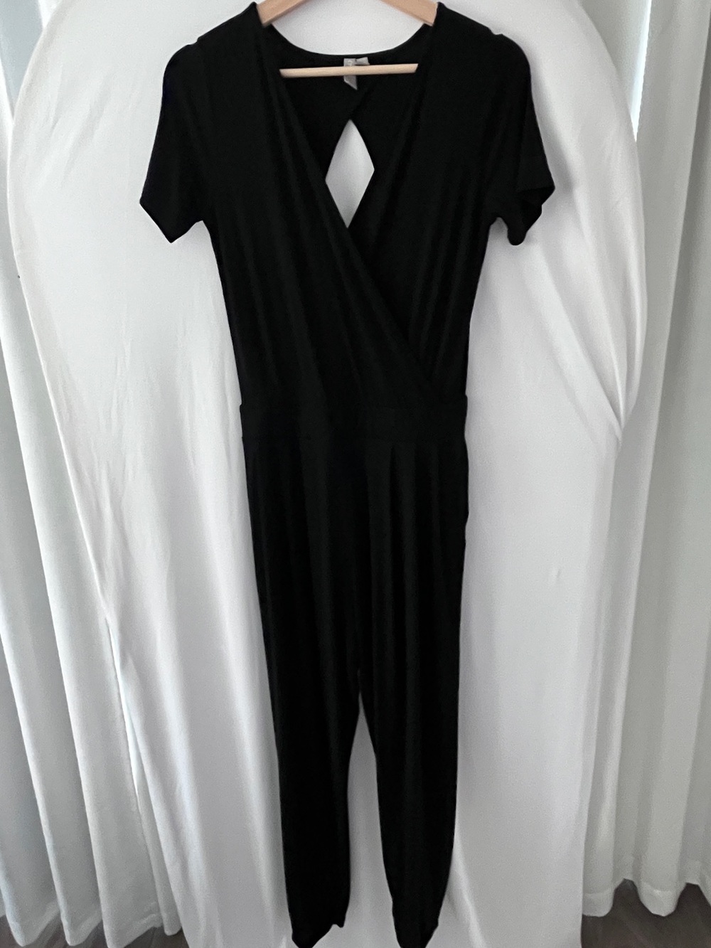 ASOS Black Short-Sleeve Deep V Front Jumpsuit